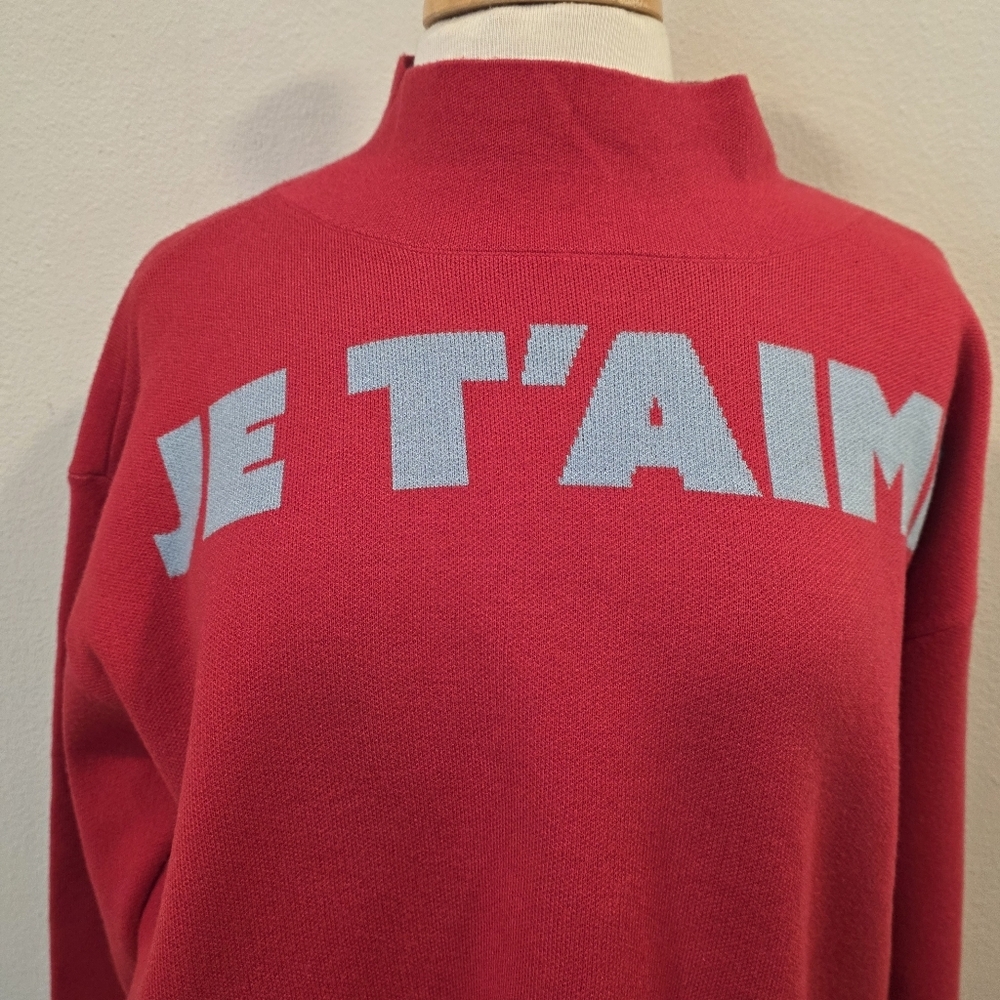 Anthro Maeve The Carys Mock-Neck Je T'aime Red Sweater - Picture 4 of 6